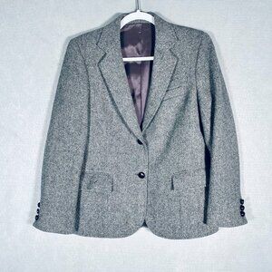 Vintage Tweed Jacket Womens S Gray Wool Herringbone Academia Preppy Heritage